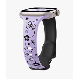Lerobo Slim Thin Two-Tone Compatible with Apple Watch Band 40mm 38mm 41mm 42mm 44mm 45mm 46mm 49mm for Women- Soft Cute Flower/Heart Engraved Sport Band for iWatch Series 10 9 8 7 6 5 4 3 SE Ultra 2 1, A Purple/Black