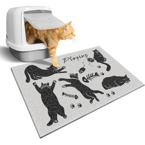 Cute Cat Litter Mat,24x16 Inch - Easy Clean, Anti Slip Trapping Mat for Box & Kitty Litter, Cute Small Rug, Indoor Cat Accessories,White