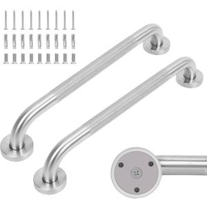 Knurled Mirror Polished Bathroom Grab Bar 2 Pack, 18 Inch Universal Stainless Steel Shower Grab Bars for Seniors, Wall Mounted Handicap Safety Bar with Balanced Anti-Slip Support, Easy Installation