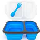 2 Compartments Collapsible Airtight Bento Box with Ideal Portion 600ml & 450ml and 2 in 1 Spoon & Fork, Food Grade Silicone Lunch Container for Adults Work Travel, Microwave Safe