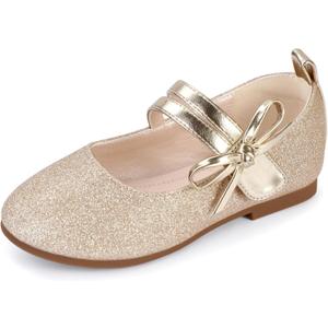 PANDANINJIA Naomi Girls Dress Shoes Mary Jane Ballet Flats Flower Girl Wedding Party Communion Shoes for Toddler Little Kid Big Kid (Gold Glitter, 1)