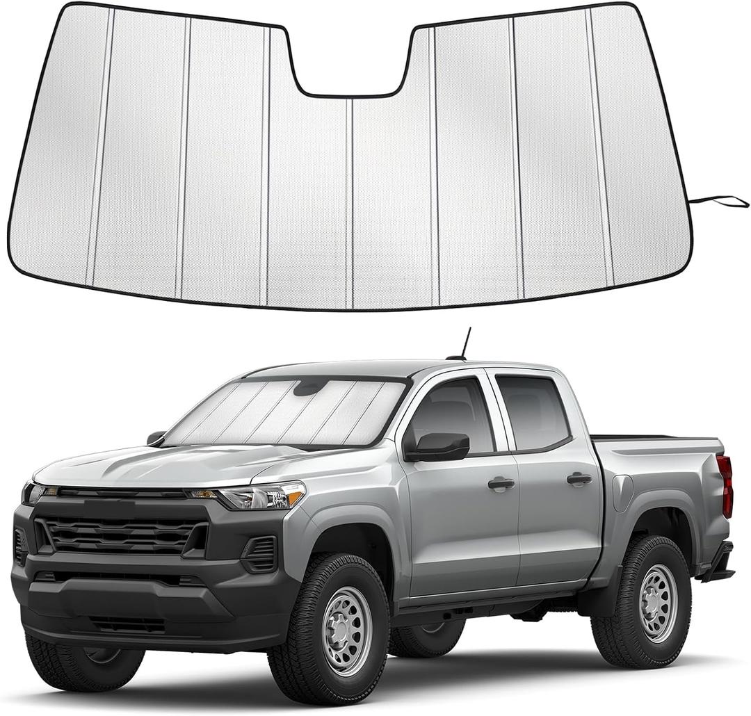 Windshield Sun Shade Compatible with Chevy Colorado 2023-2026, Foldable Truck Sunshade Shield with Storage Pouch, Front Windshield Window Sun Shade Cover for UV Heat Blocker & Interior Protector