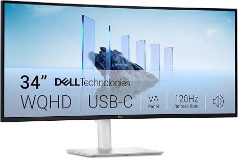 Dell 34 Monitor S3425DW, WQHD VA, 120Hz, FreeSync Premium, Eye Comfort
HDR10, Anti-Glare, 300 cd/m2 Brightness, 3,000:1 Contrast, 95% DCI-P3, 2x10W Speakers, USB-C 65W Power Delivery