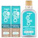 Hello Antiplaque and Whitening Fluoride Free Toothpaste (2 Pack, 5 Oz Tubes) and Clean Mint Alcohol Free Mouthwash (17.6 Fl Oz Bottle) with Aloe Vera, Natural Peppermint