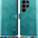 SUANPOT Compatible with Samsung Galaxy S25 Ultra Wallet case with RFID Blocking Credit Card Holder,Flip Book PU Leather Protective Cover Women Men for Samsung S25 Ultra Phone case Blue Green