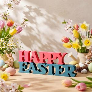 Yalikop Pastel Easter Table Decorations Happy Easter Sign for Home Wooden Sign Blocks Indoor Home Decorative Signage for Tables Office Wall Shelf Desk Shelf Mantel Farmhouse