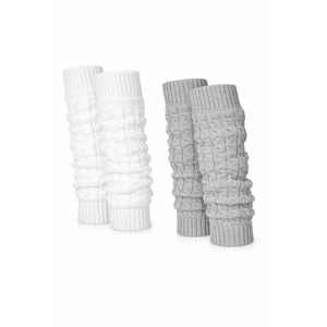 Chuarry 2 Pairs Winter Fleece Lined Leg Warmer for Women Skating Leg Warmer Long Boot Socks for Women Skating Every Day Wear (Cable Knit Pattern, Gray, White)