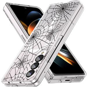 Magnetic Case for Galaxy Z Fold 4, Slim Anti-Yellow Hard PC Protective Soft TPU Bumper Shockproof Cute Case with Flowers, Spider Webs(10-97)