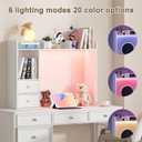 ChooChoo Desktop Bookshelf with LED Lights, 36.6" Dorm Desk Hutch with 4 Shelves and 2 Drawers, Fits 27" Monitor, Desk Organizer Shelf for Dorm Office Home, White