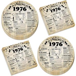 CHUNNIN 50pcs 50th Birthday Plates and Napkins 50th Birthday Party Decorations Vintage Back in 1976 Dessert Plates Vintage 1976 50th Theme Disposable Dinnerware for Men Women Party Supplies