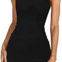 Oten Women's Sexy One Shoulder Ruched Bodycon Sleeveless Mini Cocktail Club Party Short Dresses Size M