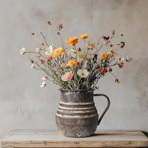Rustic Metal Farmhouse Vase Shabby Chic Small Pitcher Fall Vase Brown Decorative Vase for Farmhouse Kitchen Decor