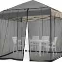 Mosquito Netting for Patio Umbrella 10x10 Ft Canopy Screen, Weather-Resistant 75D Polyester Mesh with TPU Water Pipe Base, Double Zipper Door for Backyard Dining, Black