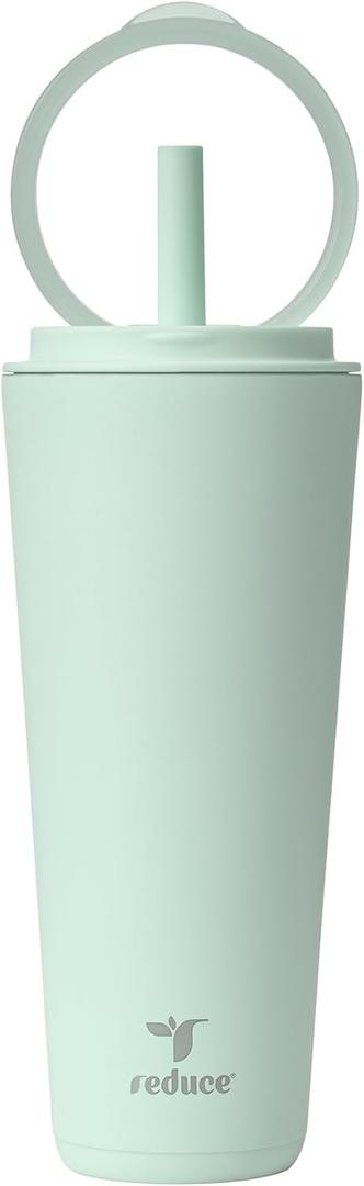 REDUCE Halo 32 oz Stainless Steel Vacuum Insulated Tumbler - Spill Proof Travel Mug with Flip Handle Lid - Keeps Drinks Cold for 32 Hrs - Dishwasher Safe - Cupholder Friendly - Sea Glass