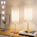 ONYXA 20 Bedside Lamps Set of 2 with AC Outlet, USB A & C Charging Ports, 3 Color Temperatures Table Lamps with Pull Chain Switch, Nightstand Lamp with E26 Bulbs for Bedroom, Office & Living Room