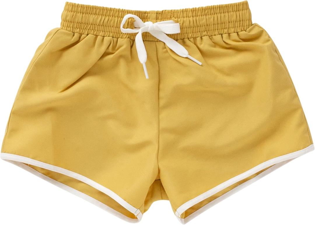 Toddler Swim Shorts, Kids Swimsuit with Stretchy Spandex Liner & Breathable Outer Microfiber Fabric (18-24 Months, Yellow)