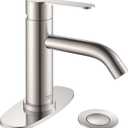 AMAZING FORCE Bathroom Faucet Brushed Nickel Bathroom Sink Faucet with Pop-up Sink Drain Assembly & Deck Plate Single Hole Bathroom Faucet Single Handle (Long Spout)