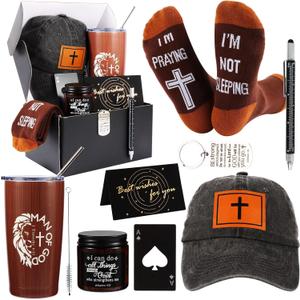 Kolewo4ever 9 Pcs Christian Gifts for Men Dad Christmas Gifts for Father Spiritual Religious Catholic Gift Box for Male Friends Co-workers