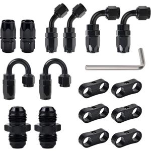 EVIL ENERGY 6AN Hose End Fitting Kit Straight 45 90 180 Degree with AN6 Male to Male Coupler & 6AN Hose Separator Clamp for CPE Braided Hose