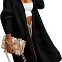Aoysky Women's Long Cardigans Cable Knitted Open Front Oversized Hooded Outerwear Sweater Coat (Medium, Black)