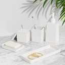 XLHOMO Bathroom Set - White Bathroom Accessories Set, 5PCS Ceramic Bathroom Accessory Set, Bathroom Sets with Soap Dispenser, Toothbrush Tumbler, Soap Dish, Q-tip Holder & Vanity Tray