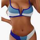 ZAFUL Women's Underwire Floral V-Wired High Leg Two Piece Bikini Set Swimsuit, Blue White, Small 