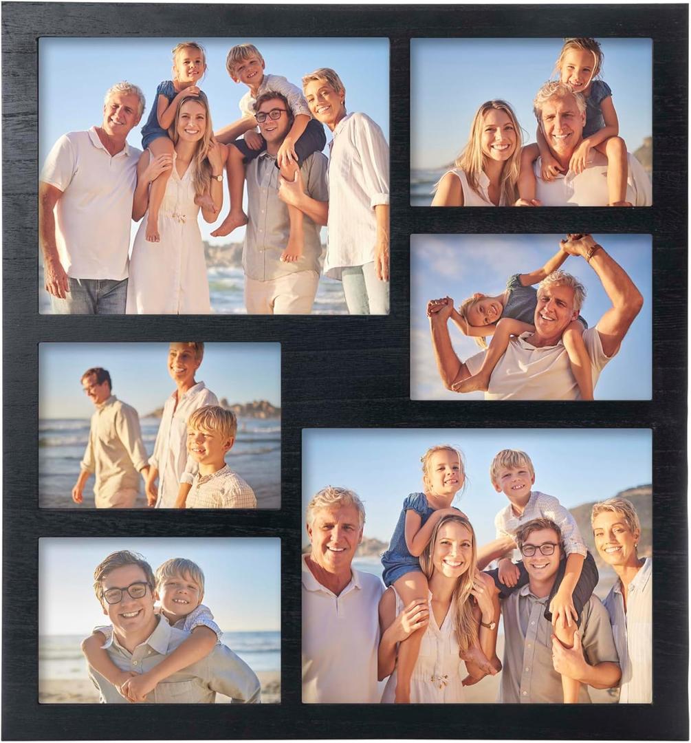 Collage Picture Frame 5x7 and 8x10 Photos -Large Size 6 Openings Black Picture Frame Wall Decor for Wall Mounting vertically or horizontally - Home and Family Display 5x7 and 8x10