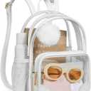 Missnine Anti-theft Clear Backpack, Small Mini Clear Bag for Sport Event Concert with Cute Fur Ball (White)