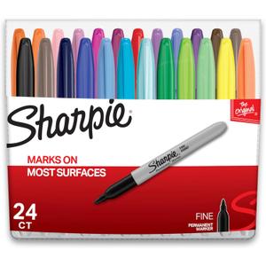 Sharpie Permanent Markers, Fine Point, Assorted Colors, 24 Count
