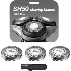 SH50 Shaver Replacement Heads Compatible with Philips Norelcos Series 5000 Razors, Rotary Replacement Blades with High Performance - Fast, Smooth and Close, 3Packs. (Silver)