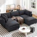 Vesgantti 109" U Shaped Cloud Sectional Sofa, Comfy Corduroy Upholstered Sectional Modular Sofas for Living Room, Modern Modular Couch with 2 Ottoman Deep Seat, Dark Grey