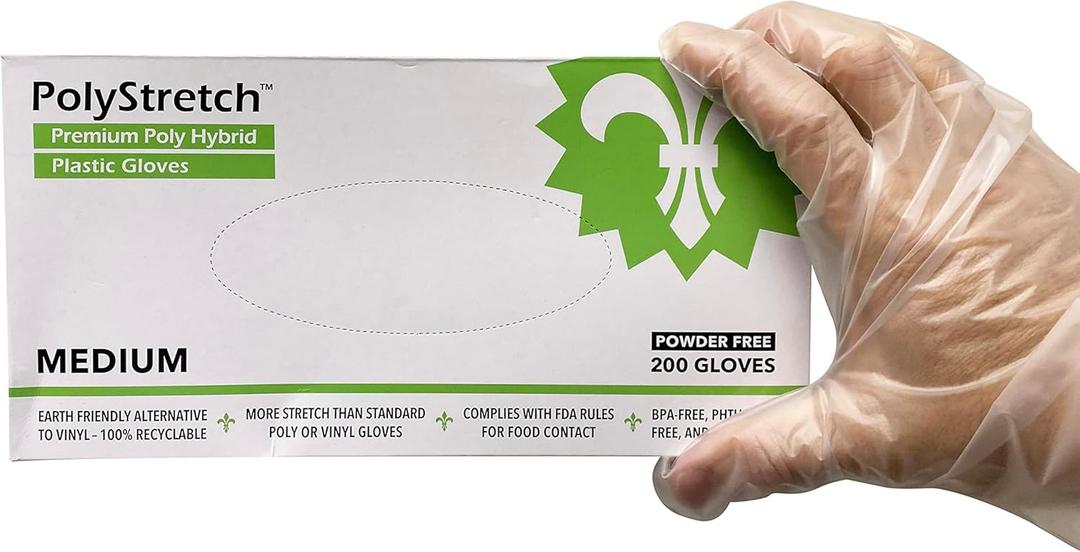 KingSeal 800 Count PolyStretch TPE Poly Hybrid Disposable Gloves, Powder-Free, Vinyl Glove Substitute, Size Medium - 4 Boxes x 200 Gloves