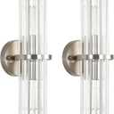 Crystal Wall Sconce Set of 2, Brushed Nickel Luxury Indoor Vanity Wall Lamp, 15.7-Inch Upper and lower illuminated Bathroom Light Fixtures, for Living Room, Bedroom, Bathroom, Hallway, Mirror, E26