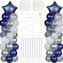 2 Set 5 Feet Balloon Column Kit With Balloons, 80 Pcs Navy Blue Silver Balloons, Navy Blue Start Balloons, for Boy Birthday, Wedding, Baby Shower, Bridal Shower, Graduation Party