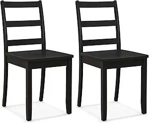 Giantex Wood Dining Chairs set of 2 Black- Wooden Armless Kitchen Chairs with Solid Rubber Wood Legs, Non-Slip Foot Pads, Max Load 400 Lbs, Farmhouse Style High Ladder Back Wooden Dining Room Chairs