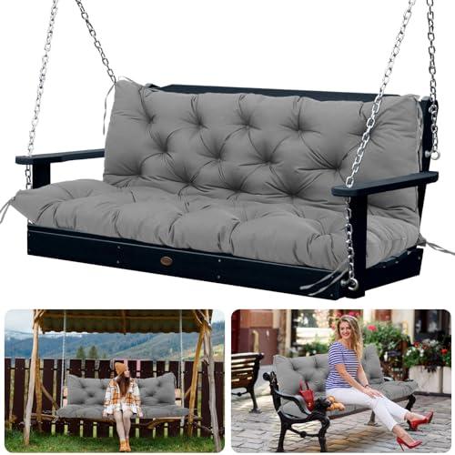Outdoor Swing Cushion Replacement Waterproof Porch Swing Cushions with Backrest Extra Thick 5" Bench Cushions with Ties for Outdoor Furniture Patio Backyard Garden Lawn (Dark Gray 60x40x5inch)