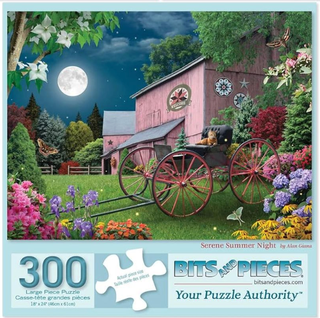 Bits and Pieces - 300 Piece Jigsaw Puzzles for Adults - Each Puzzle Measures 18" x 24" - 300 pc Blooming Back Yard, Nature Haven, Serene Summer Night Jigsaws by Artist Alan Giana