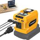 Kzreect 220W Power Inverter Compatible with DeWalt 20V/18V Batteries (Battery Not Included), DC to 110V AC Converter with 1 AC Outlet, USB-C, Dual USB-A & 400LM LED  Outdoor, Camping, Emergency Use (Yellow)