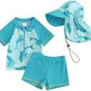 Toddler Baby Boys Two Piece Swimsuit and Hat Cute Shark Swimwear Bathing Suit Rash Guards Infant Beach Swimwear Size 18-24 M