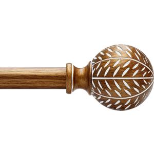 Gold Curtain Rods for Windows 28 to 48 Inch,1'' Diameter Drapery Rods with Imitation Wood Grain Leaf Pattern Finials,Boho Adjustable Heavy Duty Curtain Rods Set,18-60'',Antique-Gold Wood