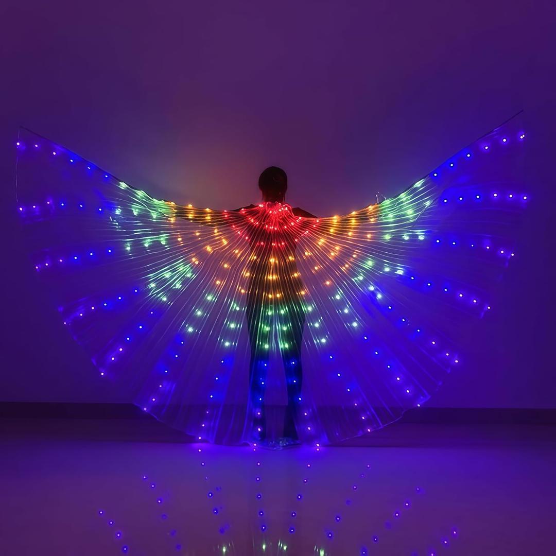 LED Belly Dance Wings With Stick, Light Up Belly Dance Costumes for Woman Girls Carnival Halloween Clothing