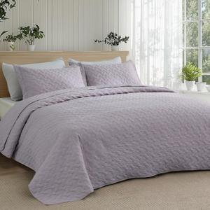 Bedsure Quilts King Size - Lightweight Bedspreads King Size with Basket Weave Pattern, Soft Quilt Bedding Set, Purple Comforter Set Coverlet for All Seasons with 2 Pillow Shams (106" x 96")