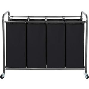 STO STO Laundry Sorter 4 Section, 4 Bag Laundry Hamper, Rolling Laundry Cart, Laundry Basket with Heavy Duty Lockable Wheels and Removable Bag for Clothes Storage, Black