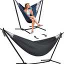 SUNCREAT 2-in-1 Hammocks Convertible Portable Double Hammock with Stand Included, Outdoor Hammock and Stand, Patented, Dark Grey