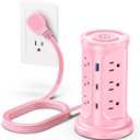 Tower Power Strip Surge Protector with 12 Outlets 3 USB Ports(2 Type C), 6.5 FT Ultra Flat Extension Cord with Multiple Outlets, Flat Plug Outlet Extender with Screw Wall Mount for Home Office Dorm