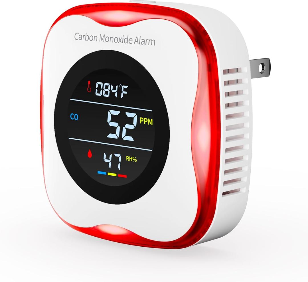 Carbon Monoxide Detectors Plug in, 3-in-1 Portable CO Detector with Temperature & Humidity Display for Home, Hotel, RV & Travel