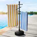ELYKEN Pool Towel Rack Outdoor, 59" Outdoor Towel Rack with 3 Adjustable Bars, Pool Towel Holder with Weighted Base, Freestanding Towel Dying Rack Towel Stand for Poolside, Spa, Hot Tub, Black