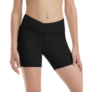Runhit Girls Volleyball Shorts Youth V Cross Waist Black Spandex Kids Dance Biker Athletic Compression Shorts, 4 Pcs. Size XL