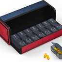 Medicine Pill Organizer, 7 Day AM PM Pill Box 2 Times a Day, Travel Leather Pill Case, Pressing The Double Opening, Holds Medication Vitamins Fish Oil and Supplements (Red and Blue)