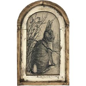 12 * 8 Inch Bunny Decor  French Country Rustic Farmhouse Rabbit Wall Art Poster, Vintage Wooden Wall Decor with Frame for Home & Easter Decoration (A)